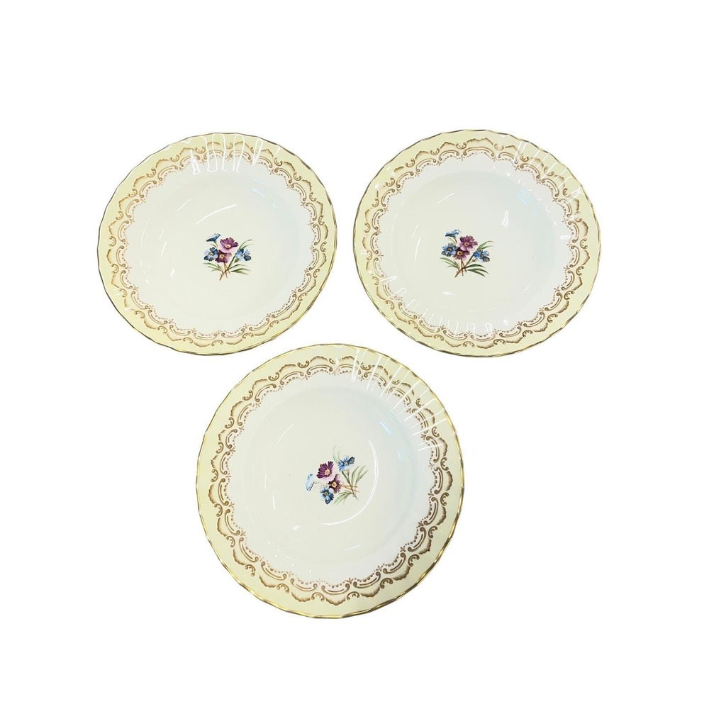 Set of 3 Vintage Royal Worcester Gromwell Floral Soup‎ Salad Bowls Gold Trim